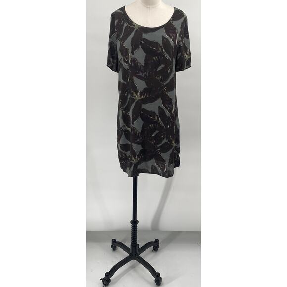 Aritizia Wilfred Teigan Mini Dress Leaf Print Short Sleeve Shift Green Gray S - Picture 2 of 9